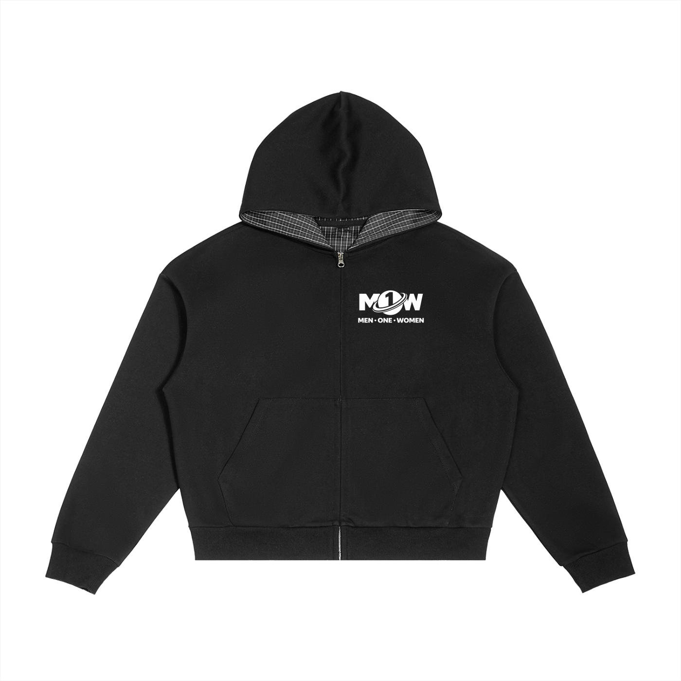 Contrast Plaid Boxy Zip Hoodie – MØW