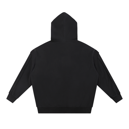 Contrast Tape Raw Edge Double Layered Zip Hoodie