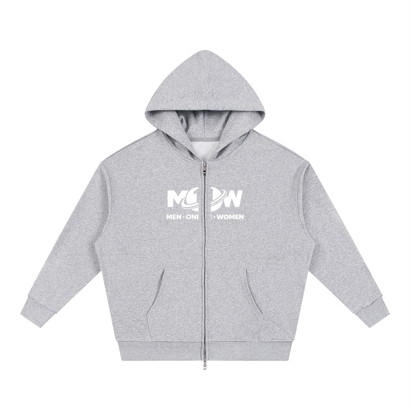 Unisex Loose Solid Full Zip Hoodie