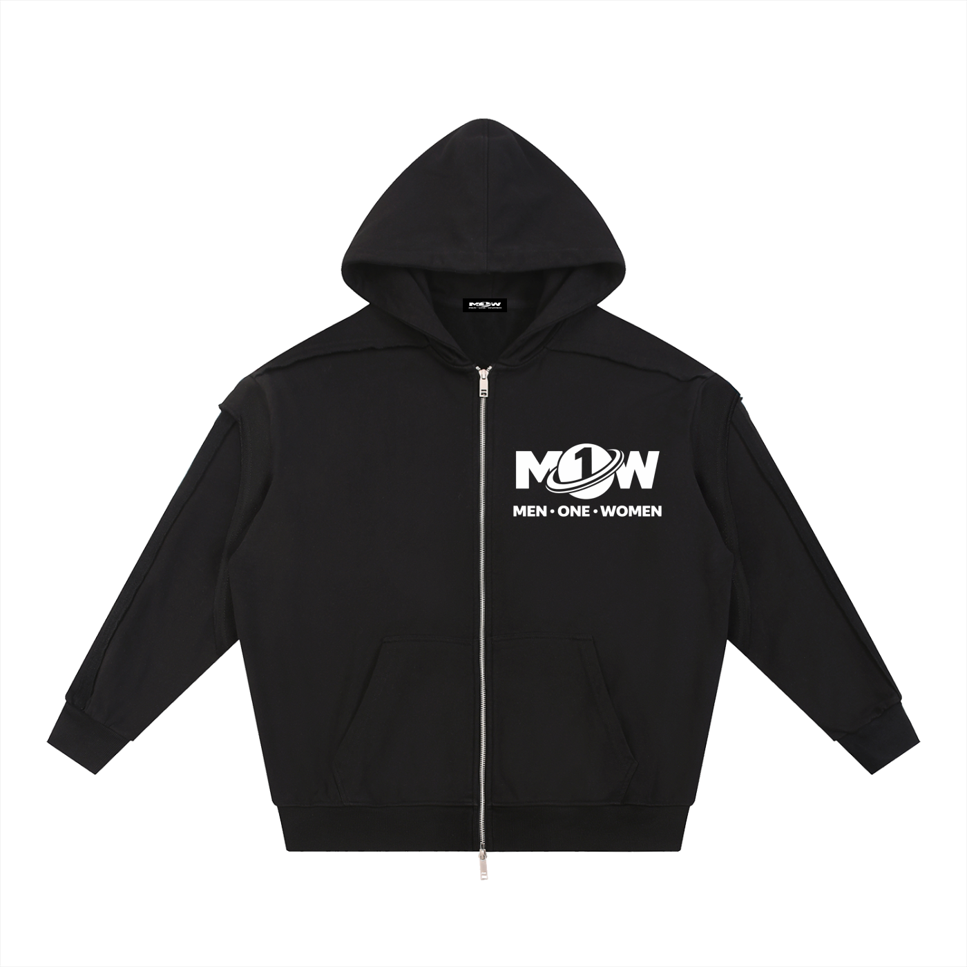 Contrast Tape Raw Edge Double Layered Zip Hoodie