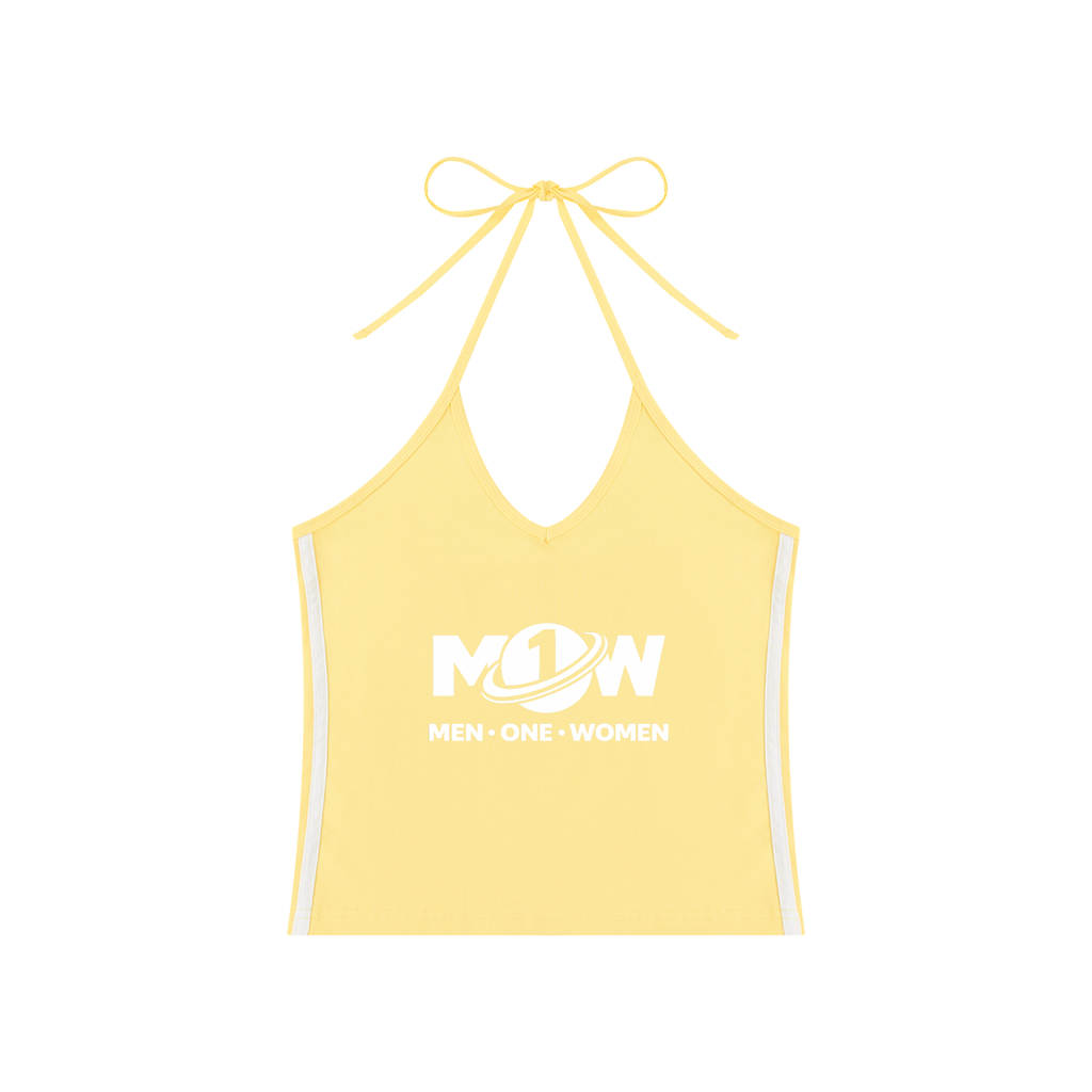Women's Color Block Halter Crop Tank Top