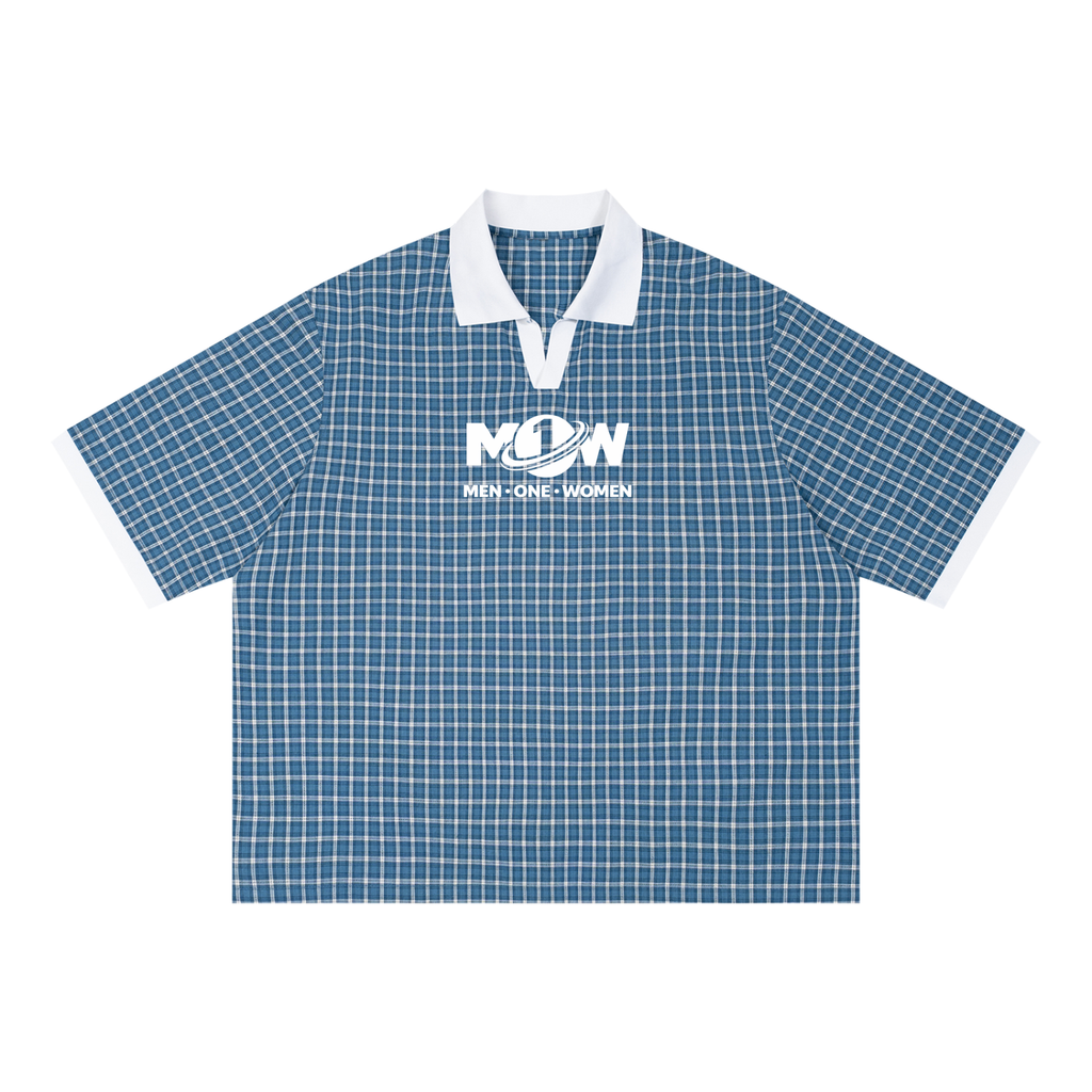 Unisex Boxy Plaid Color Block Polo Shirt