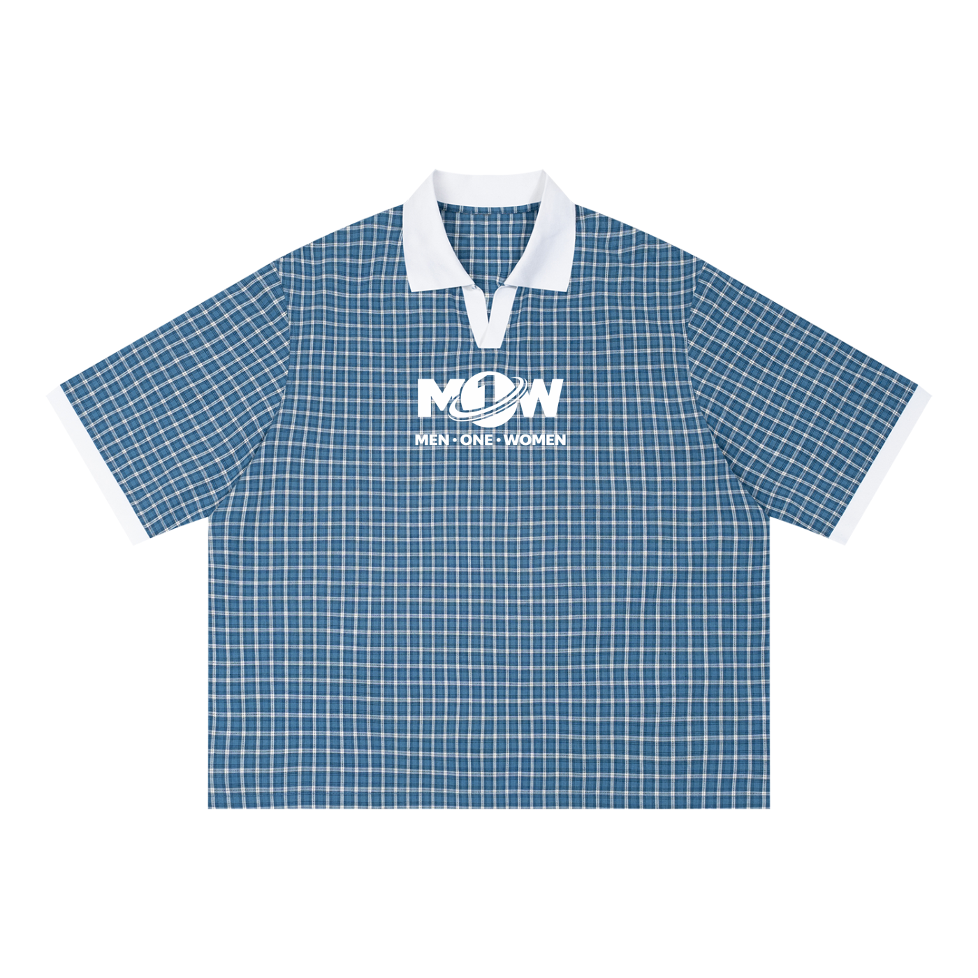 Unisex Boxy Plaid Color Block Polo Shirt