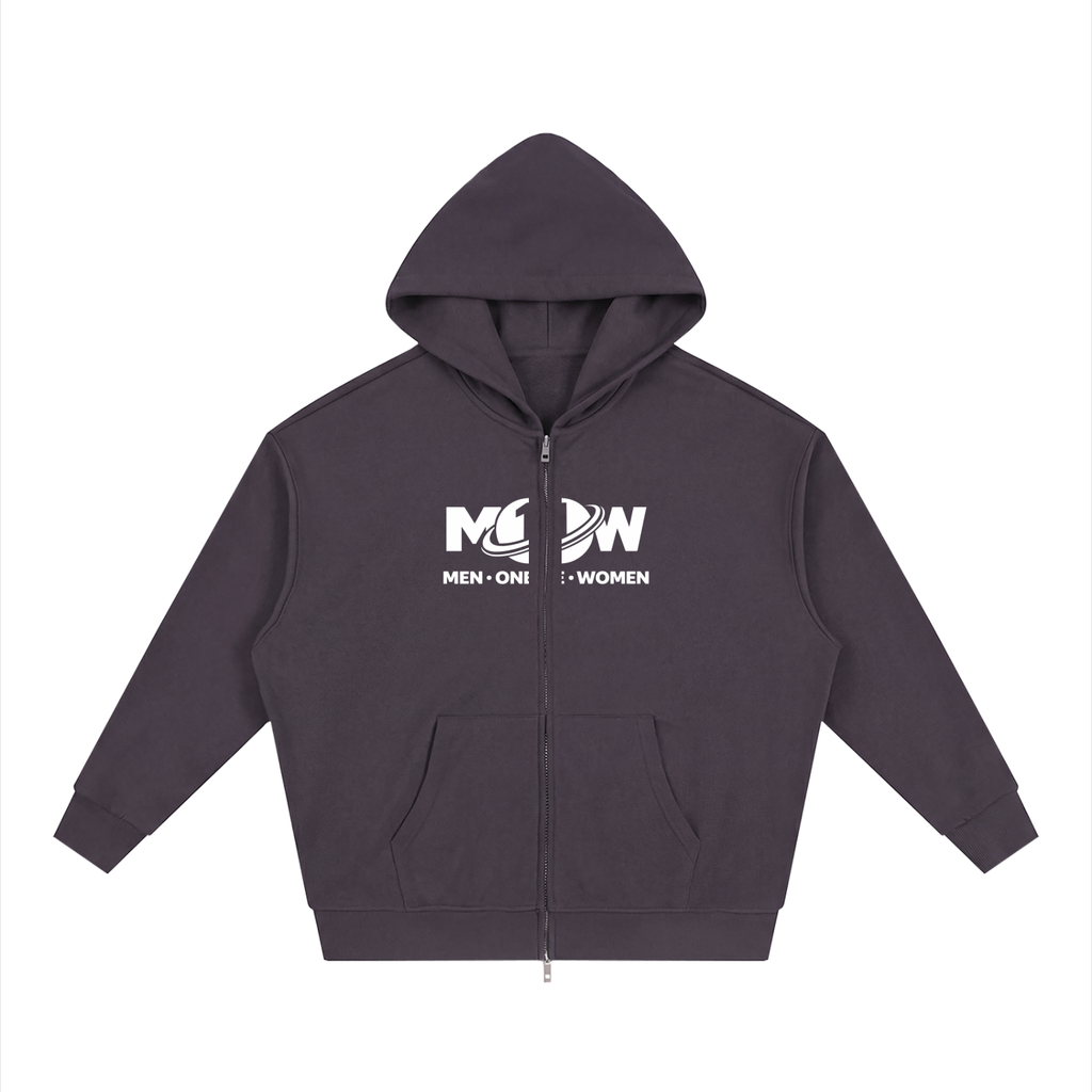 Unisex Loose Solid Full Zip Hoodie