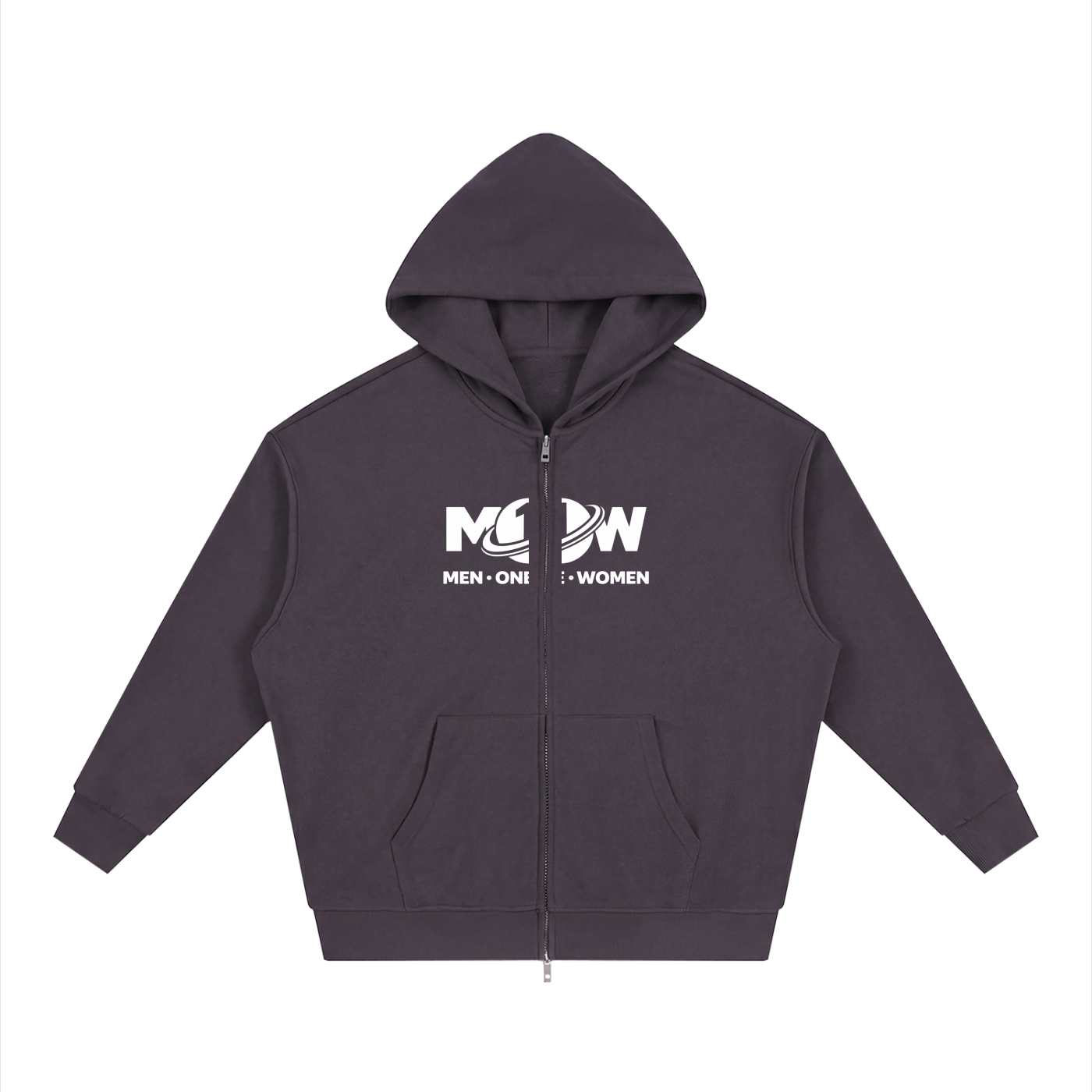 Unisex Loose Solid Full Zip Hoodie