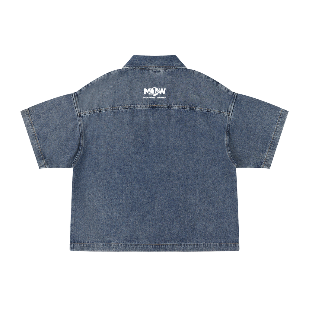 Unisex Vintage Wash Boxy Quarter-Zip Denim Shirt