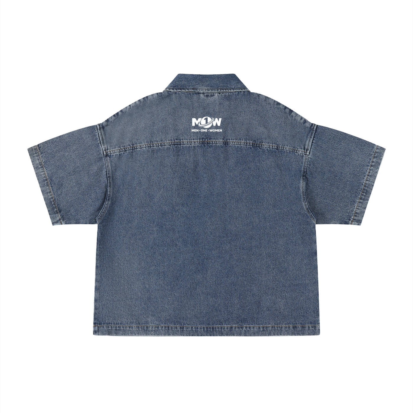 Unisex Vintage Wash Boxy Quarter-Zip Denim Shirt