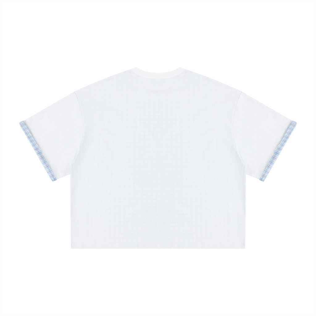 Unisex Boxy Plaid-Lined Double-Face T-Shirt