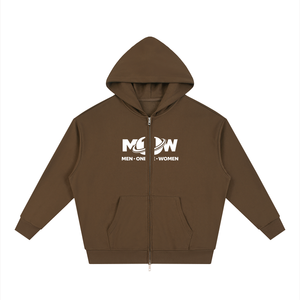 Unisex Loose Solid Full Zip Hoodie