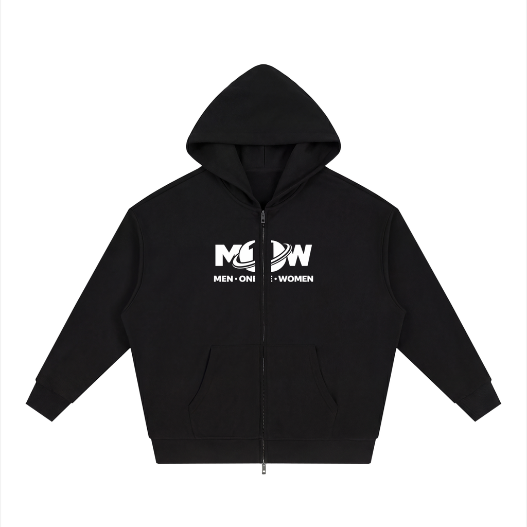 Unisex Loose Solid Full Zip Hoodie