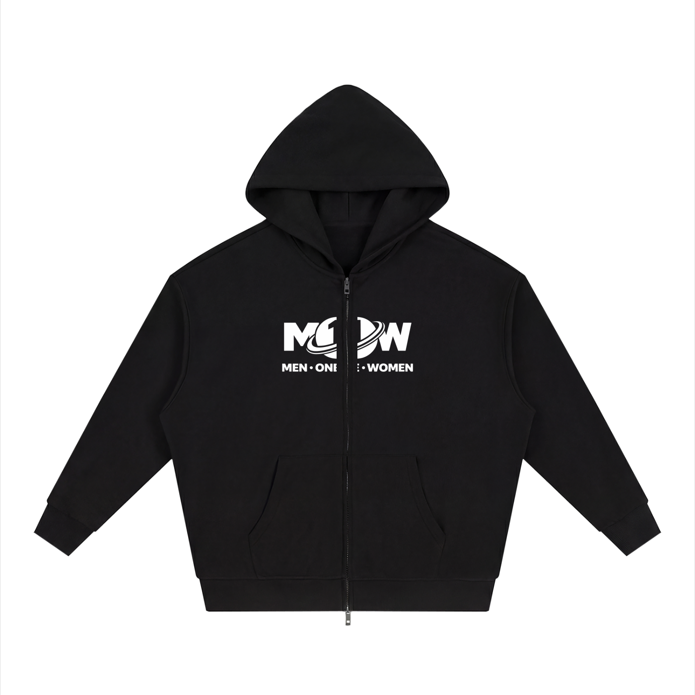 Unisex Loose Solid Full Zip Hoodie