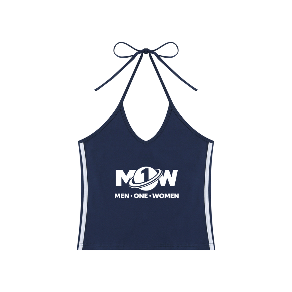 Women's Color Block Halter Crop Tank Top