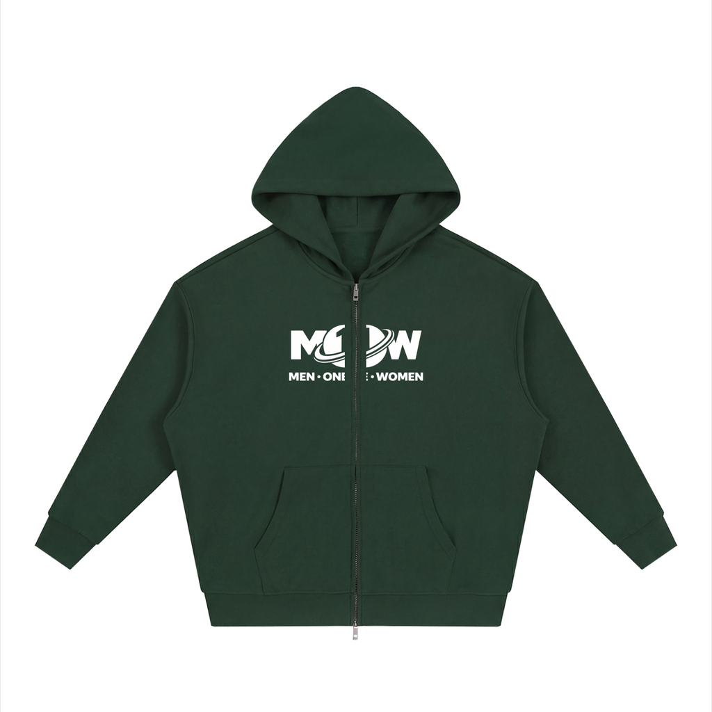 Unisex Loose Solid Full Zip Hoodie
