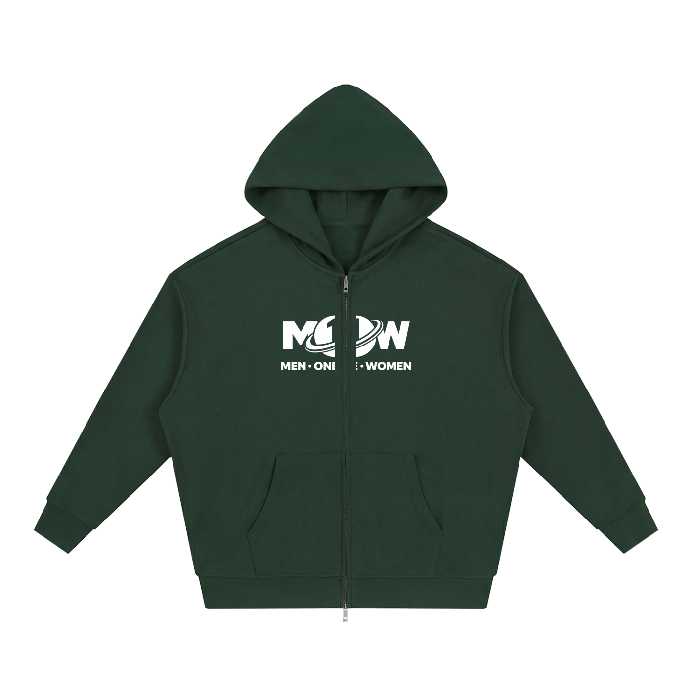 Unisex Loose Solid Full Zip Hoodie