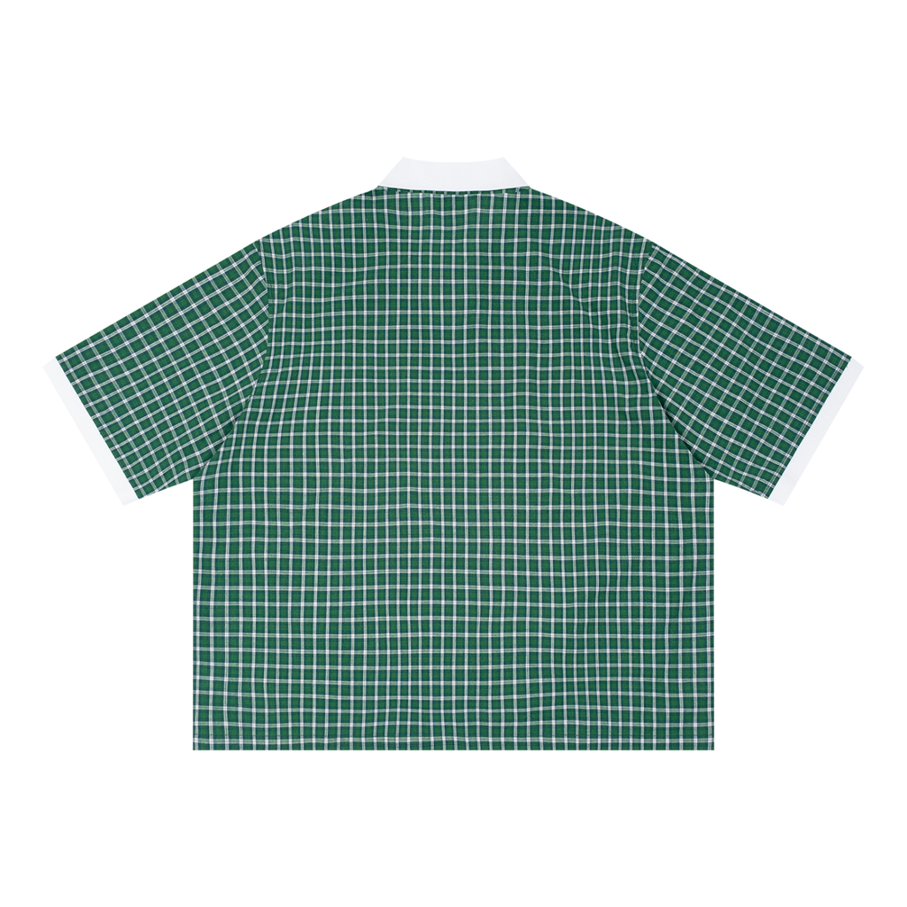 Unisex Boxy Plaid Color Block Polo Shirt