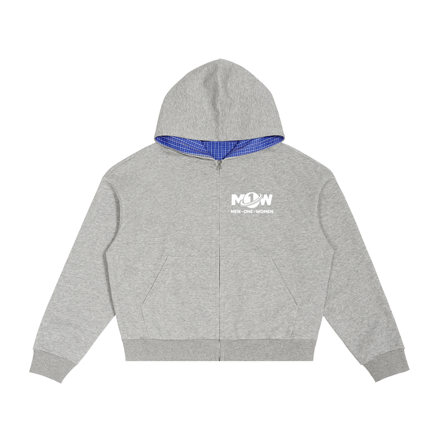 Contrast Plaid Boxy Zip Hoodie