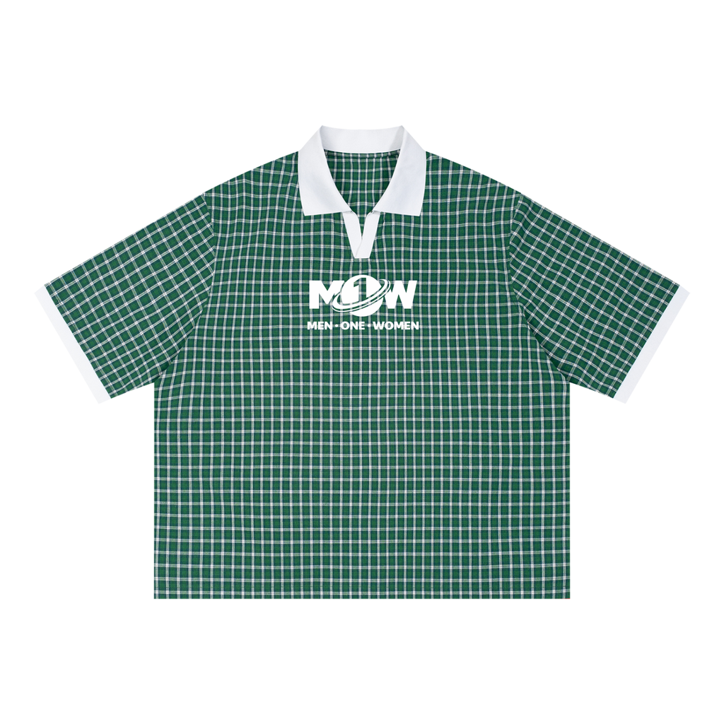 Unisex Boxy Plaid Color Block Polo Shirt
