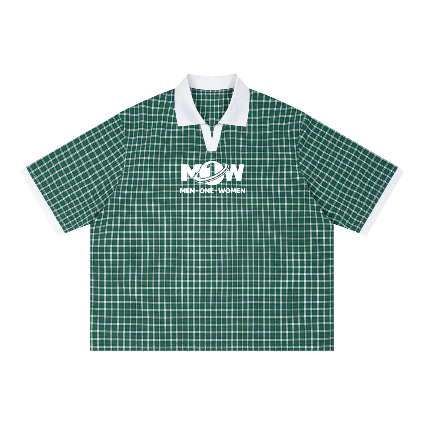 Unisex Boxy Plaid Color Block Polo Shirt