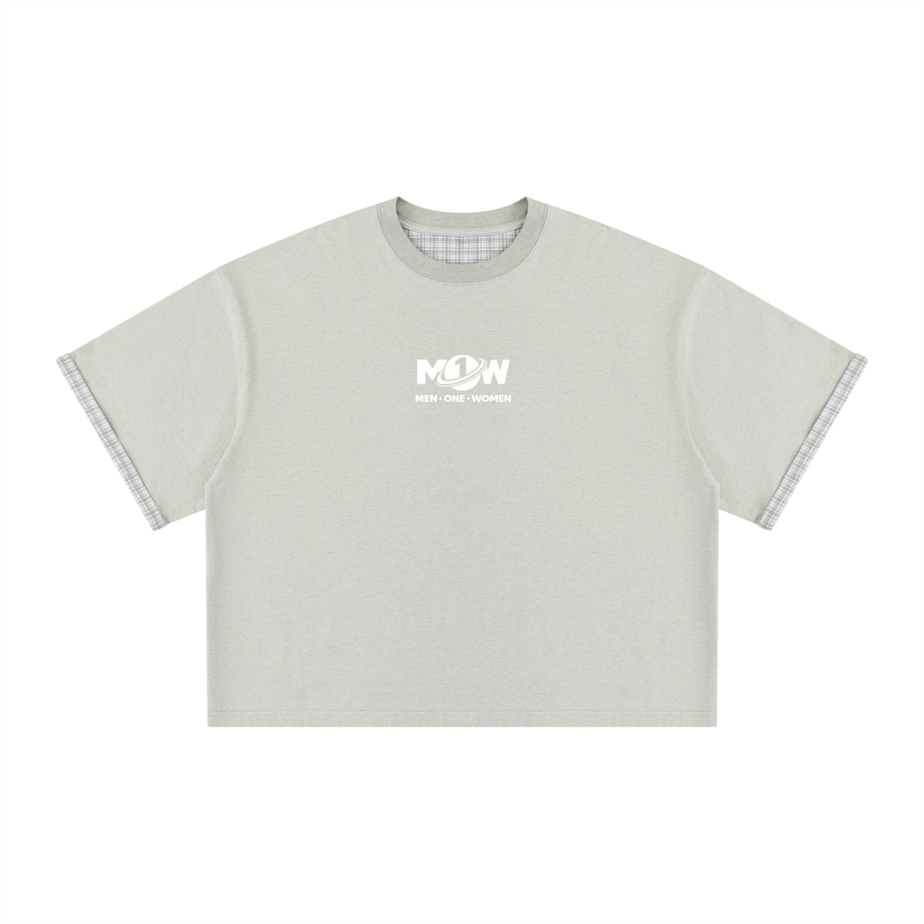Unisex Boxy Plaid-Lined Double-Face T-Shirt