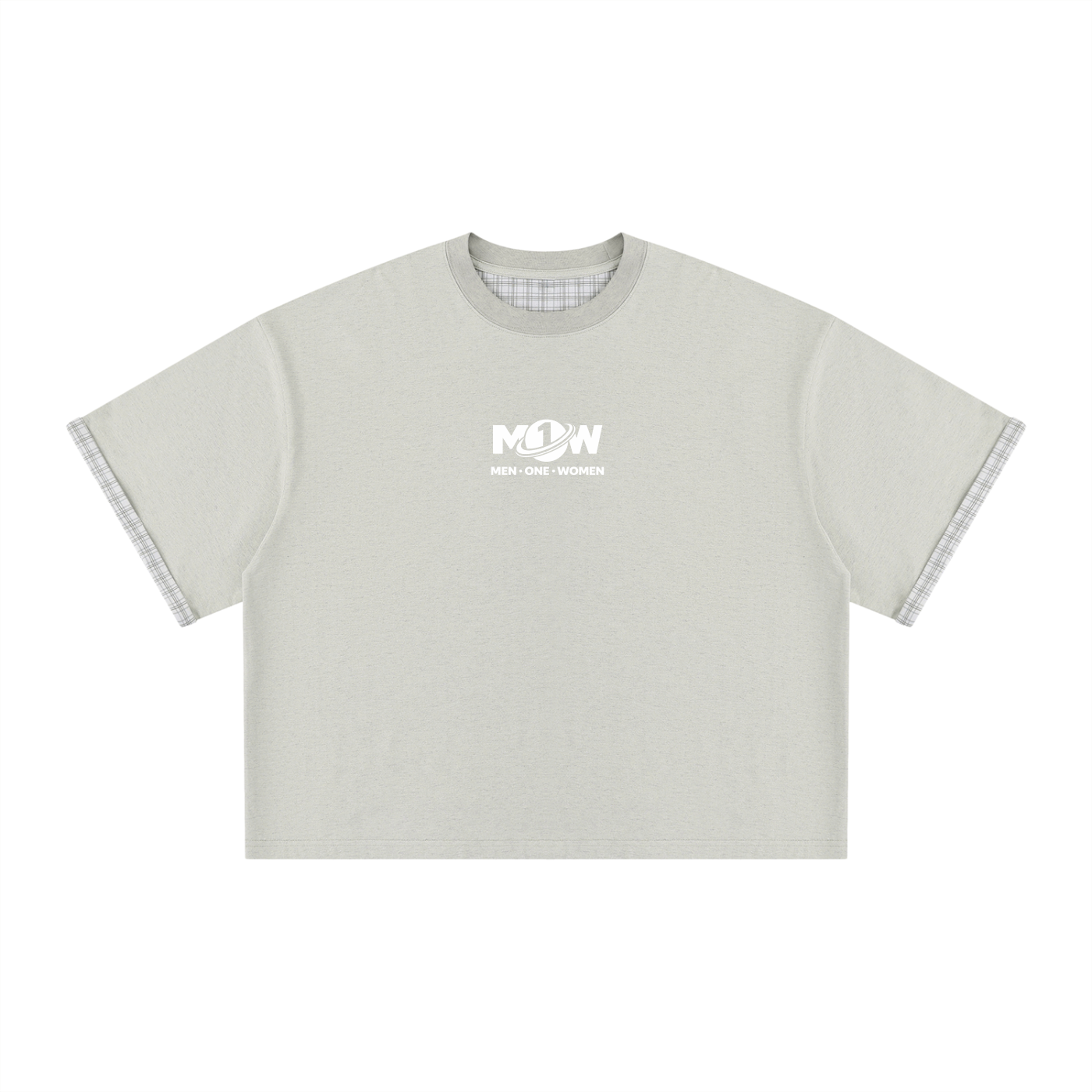 Unisex Boxy Plaid-Lined Double-Face T-Shirt