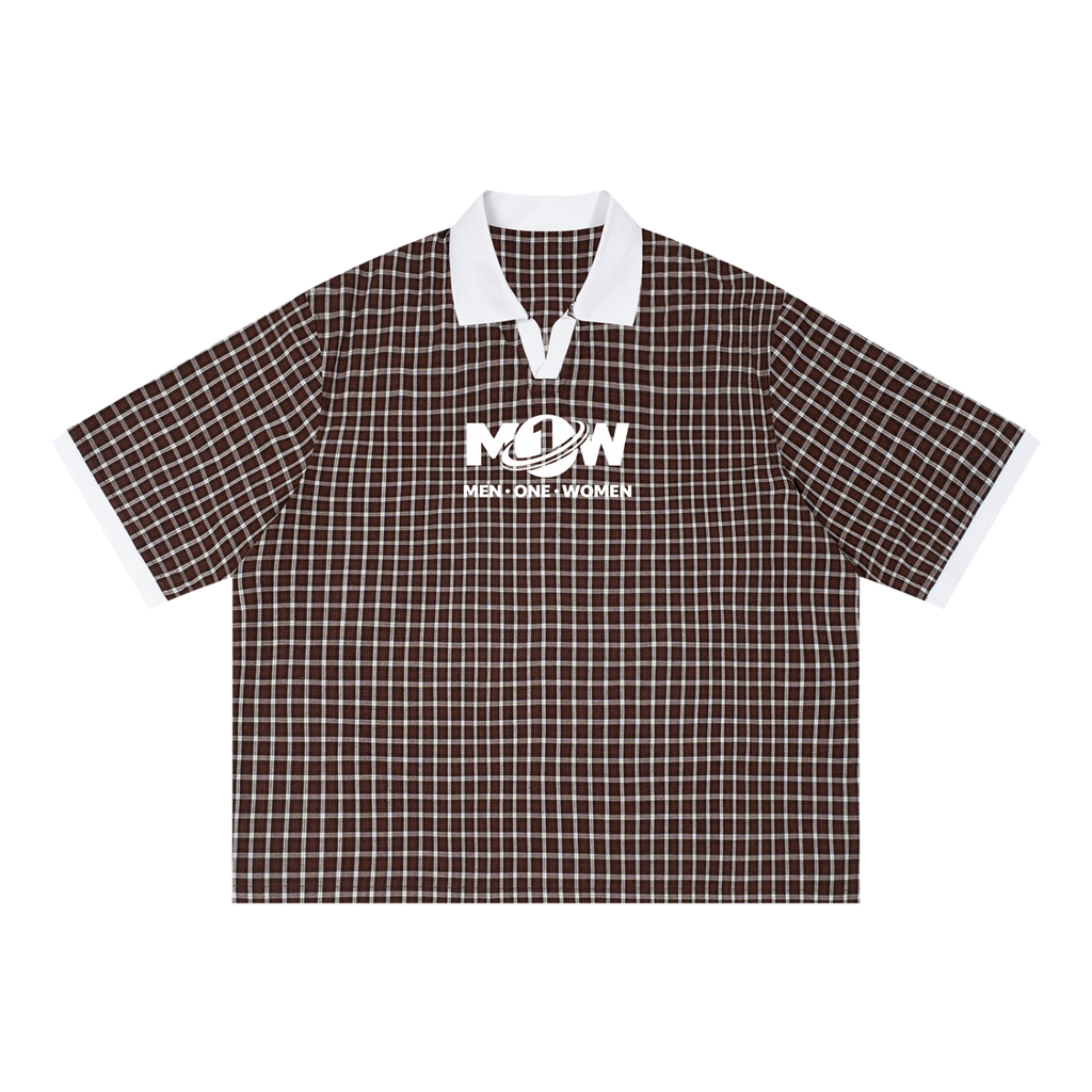 Unisex Boxy Plaid Color Block Polo Shirt