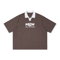 Unisex Boxy Plaid Color Block Polo Shirt
