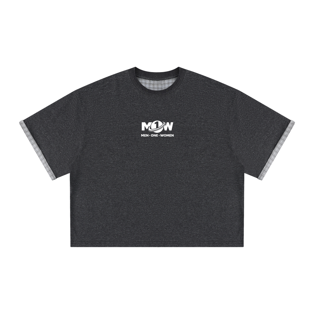 Unisex Boxy Plaid-Lined Double-Face T-Shirt