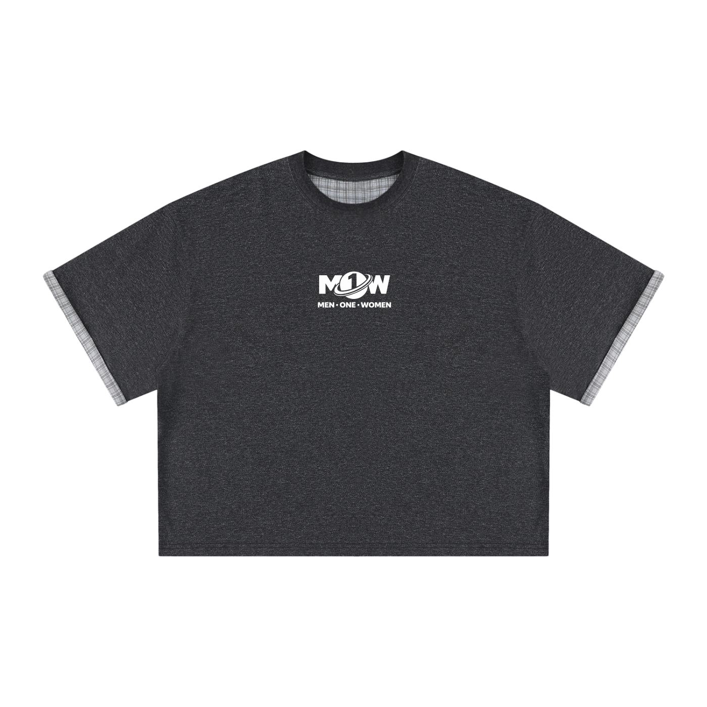 Unisex Boxy Plaid-Lined Double-Face T-Shirt