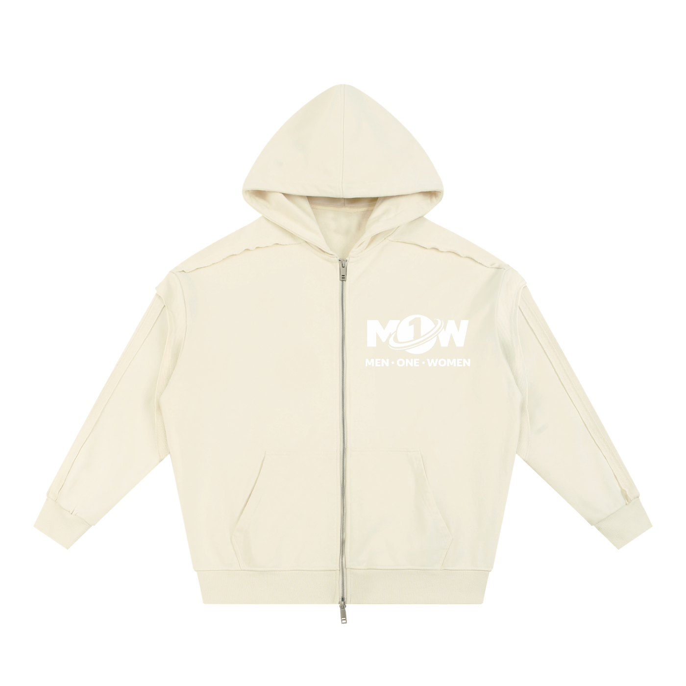 Contrast Tape Raw Edge Double Layered Zip Hoodie