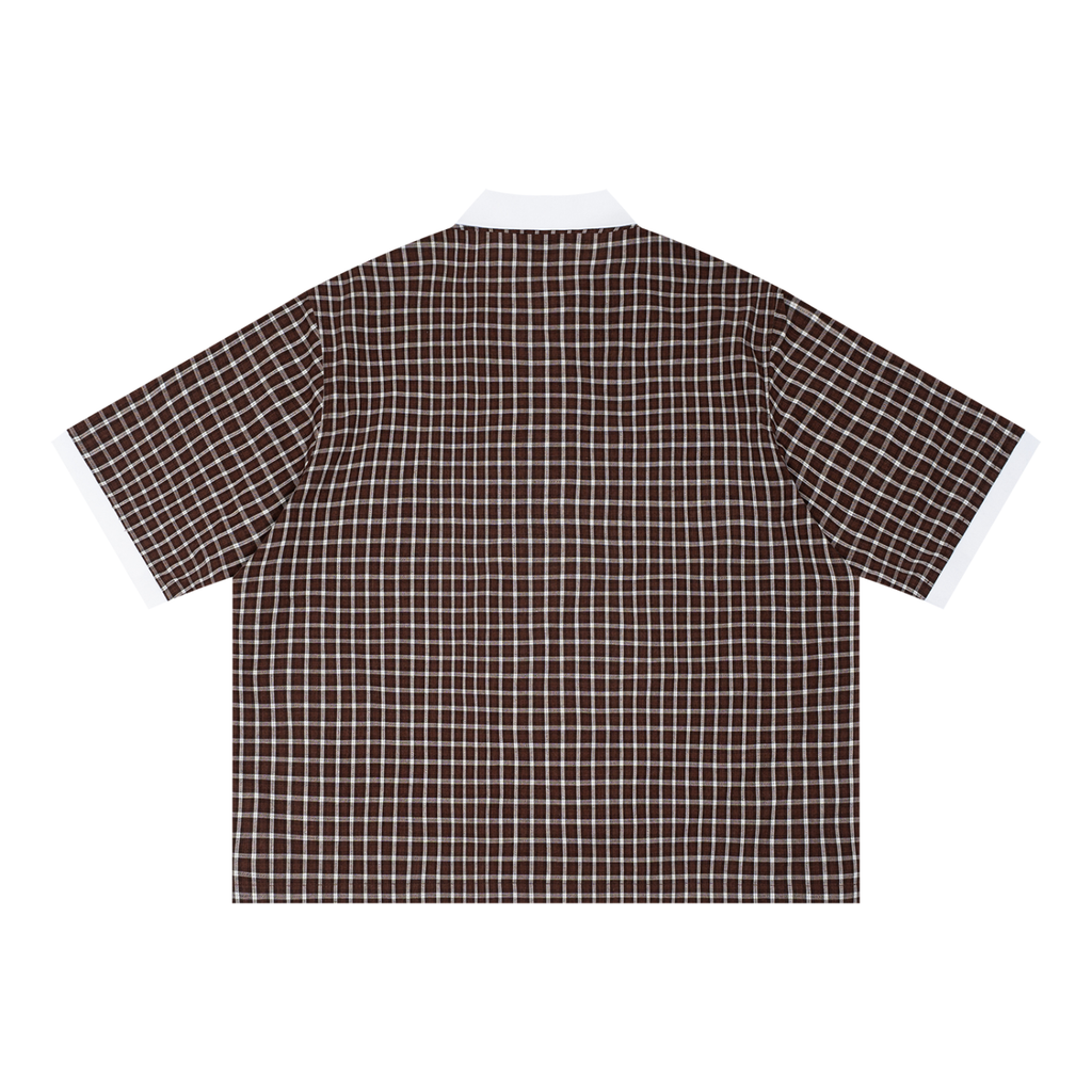 Unisex Boxy Plaid Color Block Polo Shirt