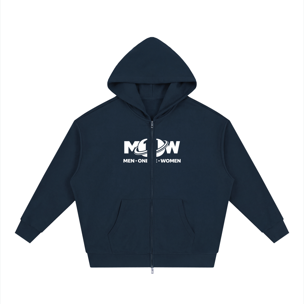 Unisex Loose Solid Full Zip Hoodie