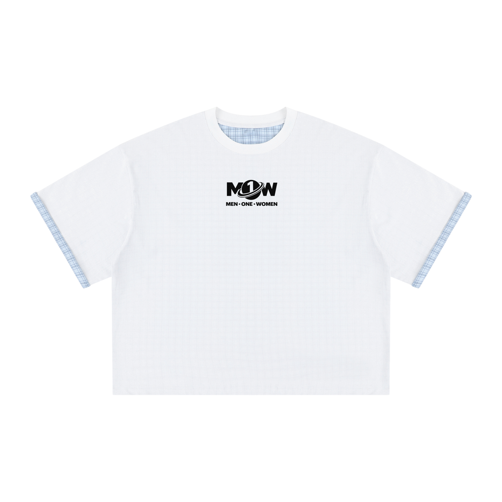 Unisex Boxy Plaid-Lined Double-Face T-Shirt