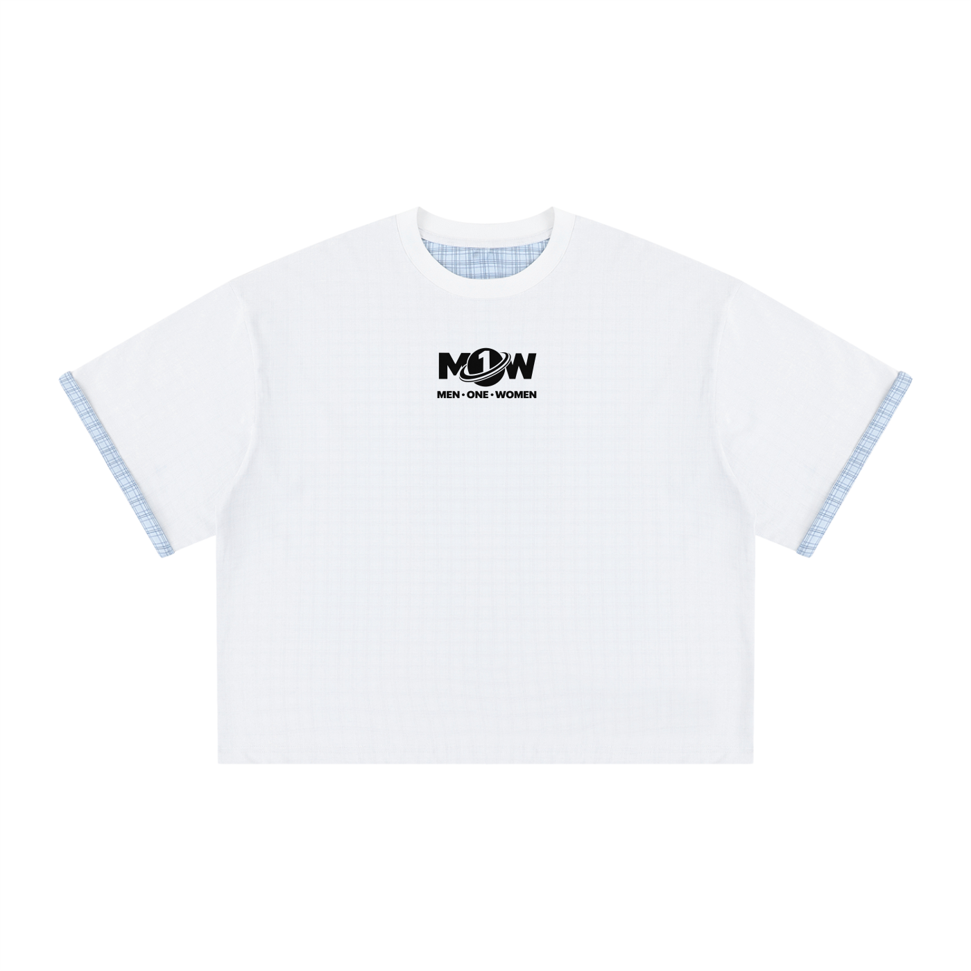 Unisex Boxy Plaid-Lined Double-Face T-Shirt