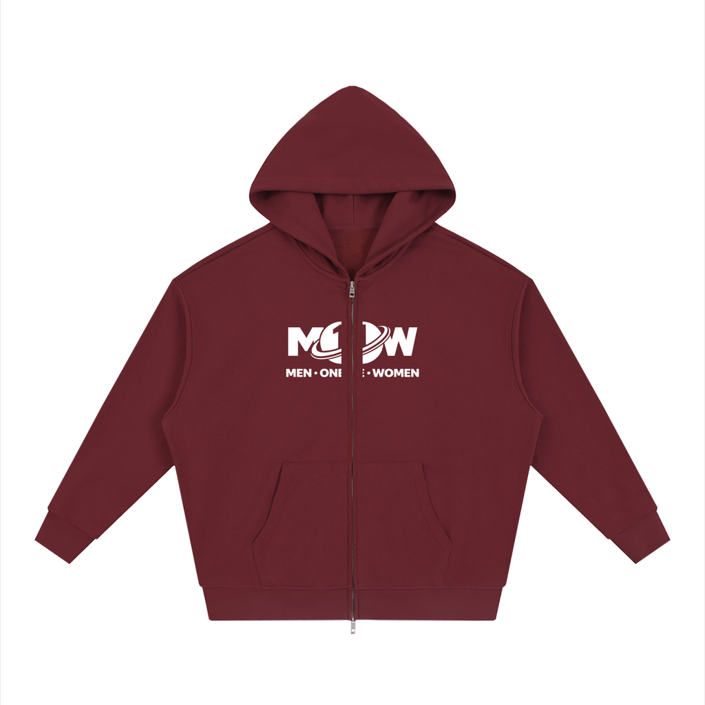 Unisex Loose Solid Full Zip Hoodie