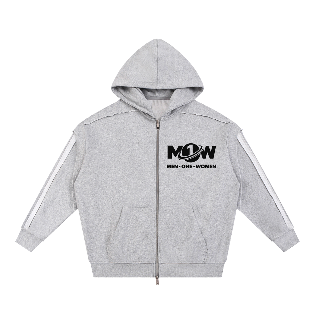 Contrast Tape Raw Edge Double Layered Zip Hoodie