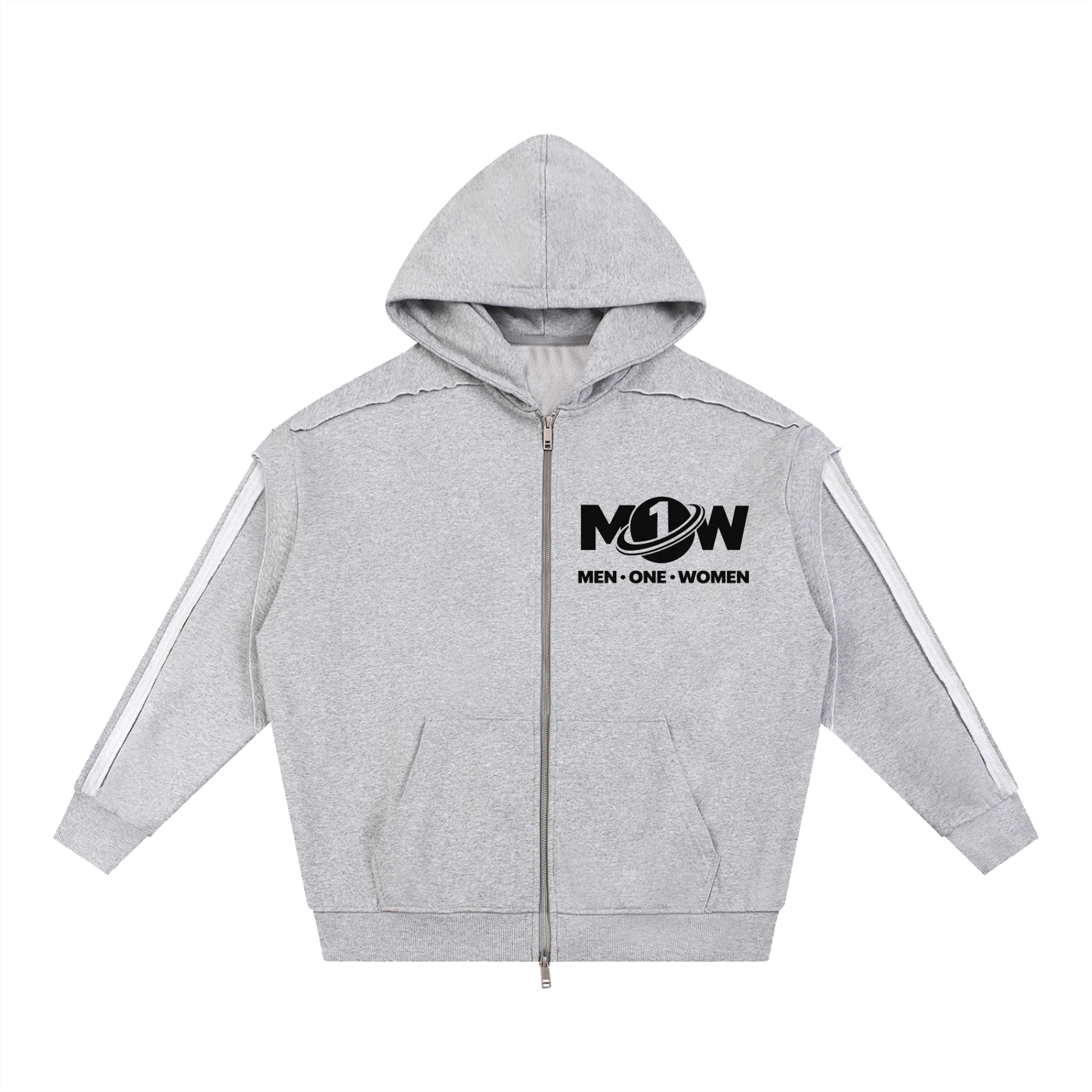Contrast Tape Raw Edge Double Layered Zip Hoodie