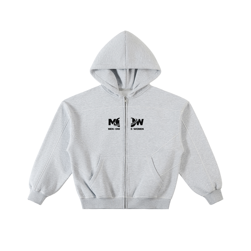 Contrast-Stitched Boxy Fleece Zip Hoodie