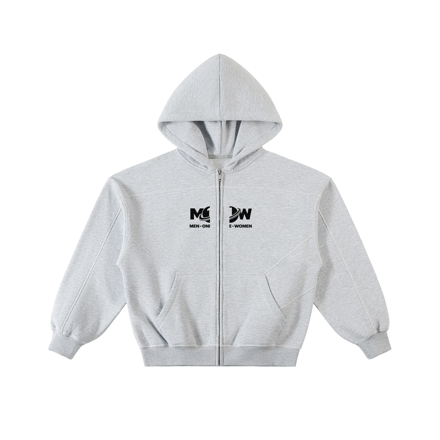 Contrast-Stitched Boxy Fleece Zip Hoodie