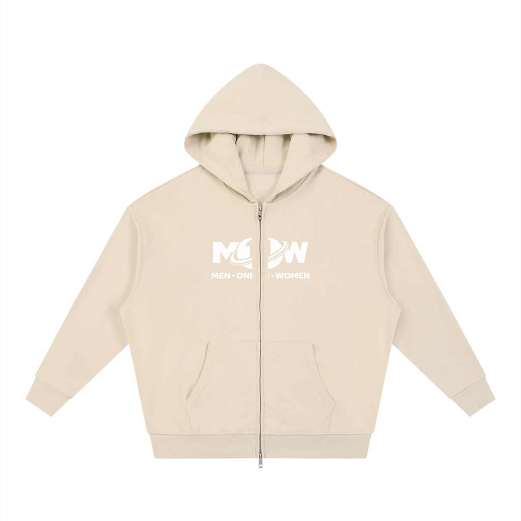 Unisex Loose Solid Full Zip Hoodie