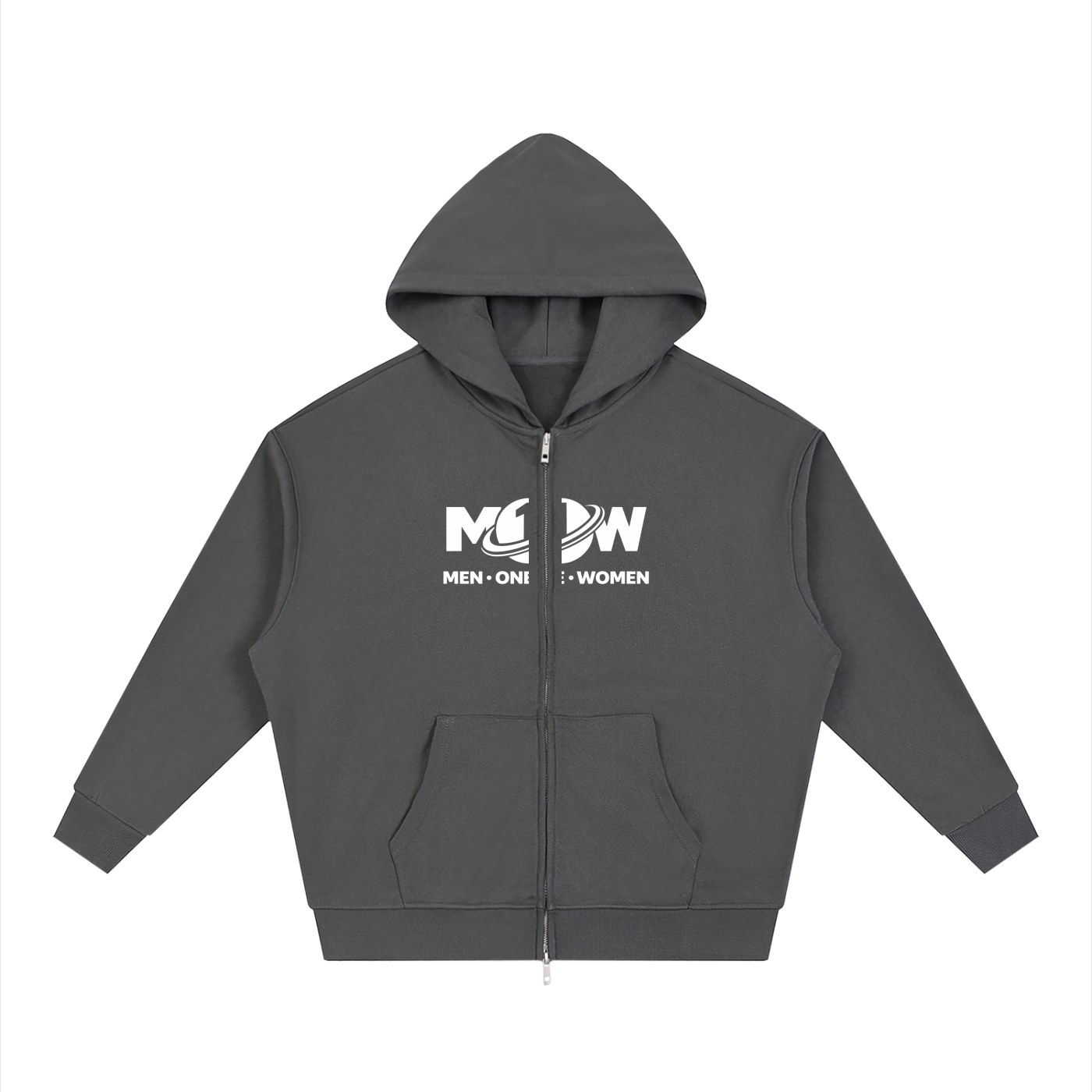 Unisex Loose Solid Full Zip Hoodie