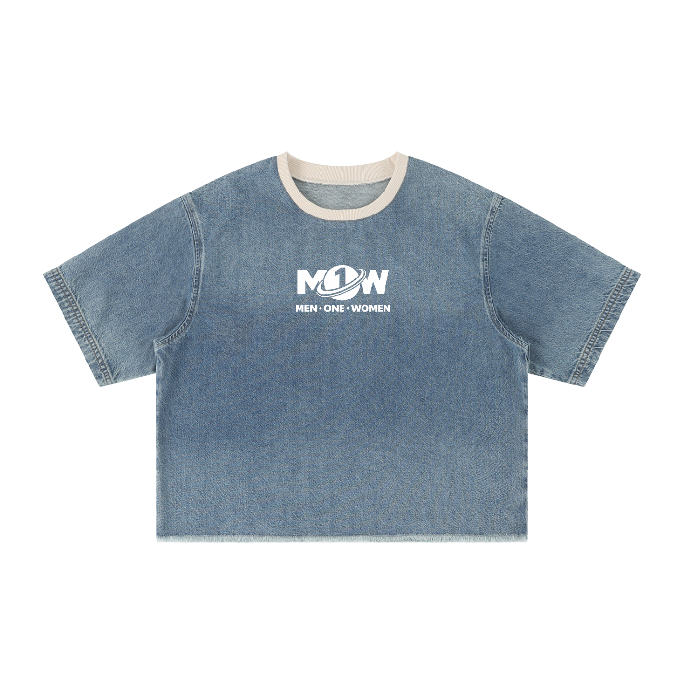 Unisex Vintage Wash Boxy Raw Hem Denim T-Shirt