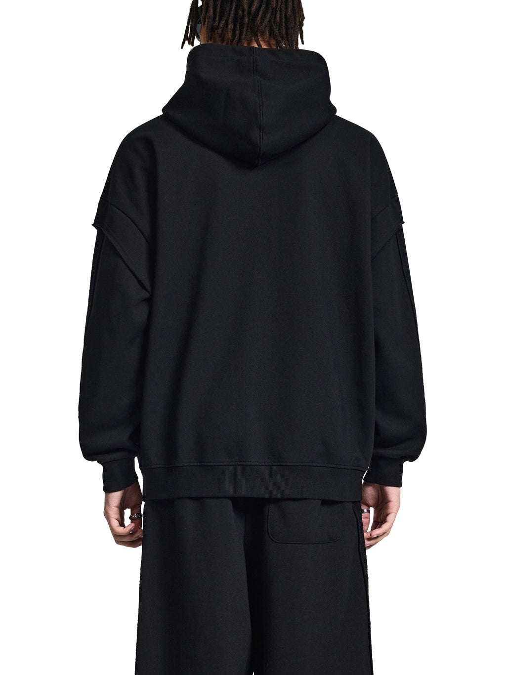 Contrast Tape Raw Edge Double Layered Hoodie
