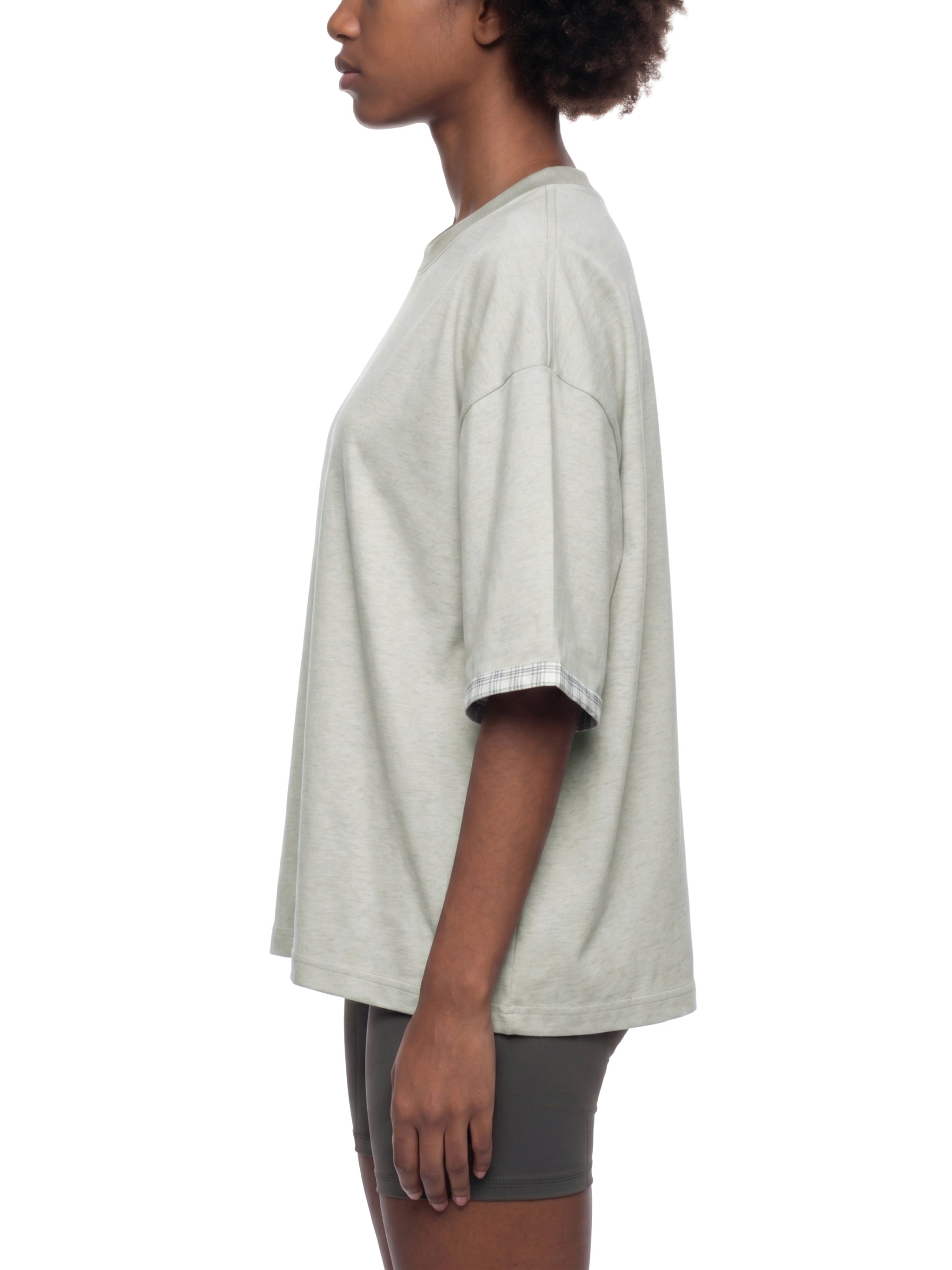 Unisex Boxy Plaid-Lined Double-Face T-Shirt